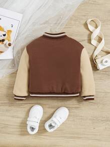 SHEIN Baby Girls' Casual Thermal Lined Color Block Baseball Jacket