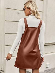 SHEIN Privé 女士前拉鍊吊帶連身裙 - 棕色 - 查看 2