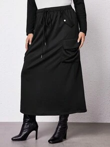SHEIN Essnce Kích thước lớn Của phụ nữ Váy Với Trang trí Chức năng Túi - màu đen - Xem 4
