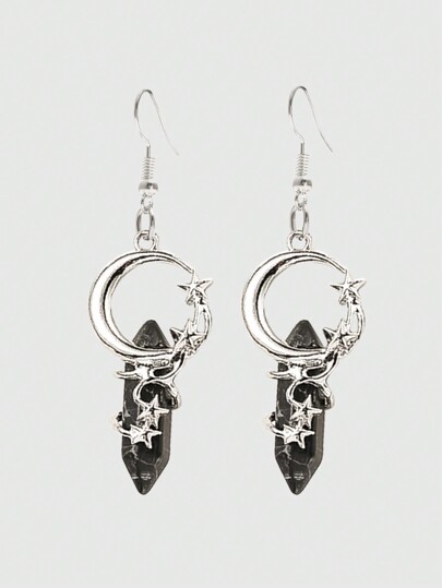 Goth 1pair Bohemian Geometric Stone Star Moon Hexagonal Column Dangle Earrings