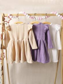 Baby Girls' New Arrival Casual Elegant Vintage Style Plush Soft Comfortable Long Sleeve Dress With Three Colors In One Set, Autumn And Winter - Multicolor - View 2
