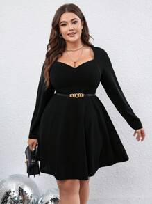 SHEIN Clasi Của phụ nữ Chất rắn Có màu sắc Kích thước lớn Ô dù Đầm Với Vòng eo - màu đen - Xem 6