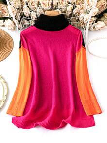 SHEIN LUNE Của phụ nữ Kích thước lớn Cổ cao Màu sắc va chạm Áo len Áo chui đầu - Nhiều màu - Xem 2