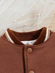 SHEIN Baby Girls' Casual Thermal Lined Color Block Baseball Jacket