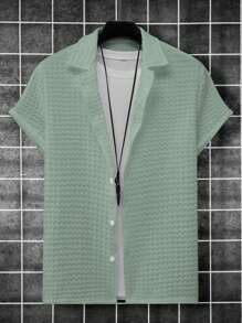 Manfinity Homme Men's Textured Button-down Shirt - Green - View 3