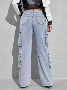 SHEIN ICON Cargo Denim Pants - Light Wash - View 2