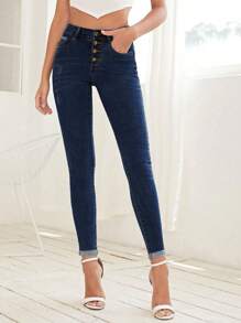 Selenza Button-front Slim Fit Denim Jeans - Dark Wash - View 3