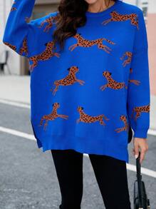 SHEIN LUNE Của phụ nữ Phim hoạt hình động vật Mẫu Thả vai Áo len - Màu xanh lam - Xem 4