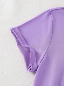 SHEIN Tween Girl Short Sleeve Round Neck T-Shirt, Summer Fashion Tops - Purple - View 3