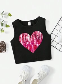 青少女休閒卡通圖案無袖背心,適合夏季穿著 - 黑色 - 查看 1