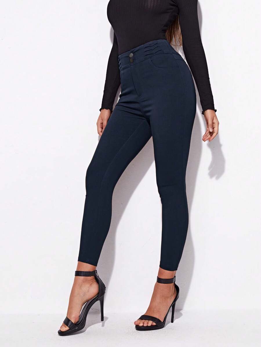 SHEIN Women's Fashionable Slim-Fit Solid Color Long Pants, Casual - Royal Blue - View 1