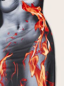 SHEIN ICON Women's Body Silhouette Printed Cami Dress With Flame Pattern - Multicolor - View 5