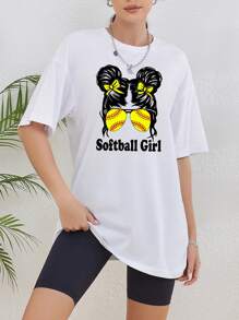 INAWLY Women's Letter & Figure Printed T-shirt