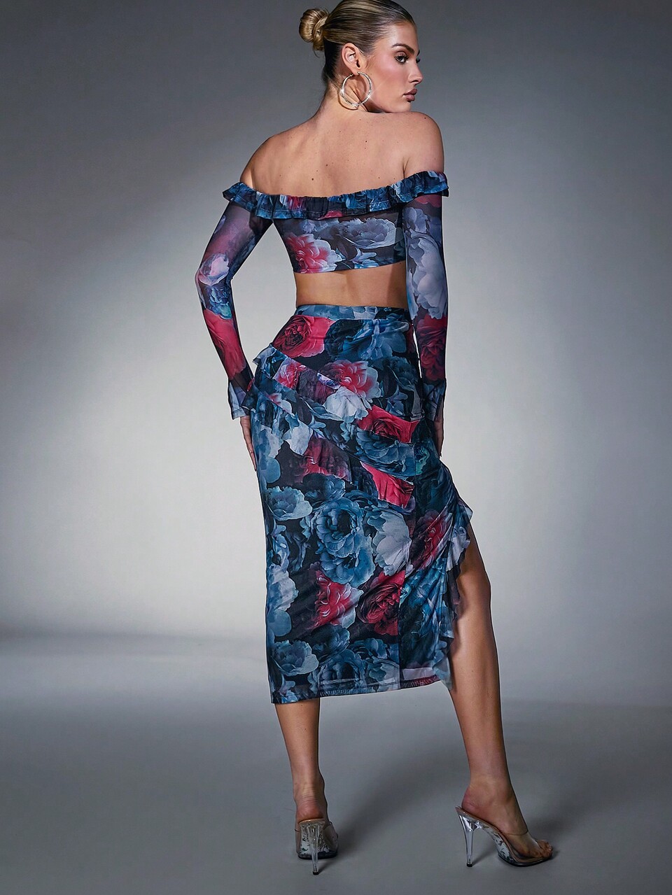 Floral Print Ruffle Top & Skirt Two Pieces Set