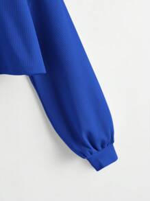 SHEIN EZwear Women's Solid Color Drop Shoulder Crop Top T-shirt - Royal Blue - View 3