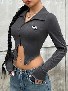 SHEIN ICON 男士不對稱下擺羅紋紐扣針織 T 卹