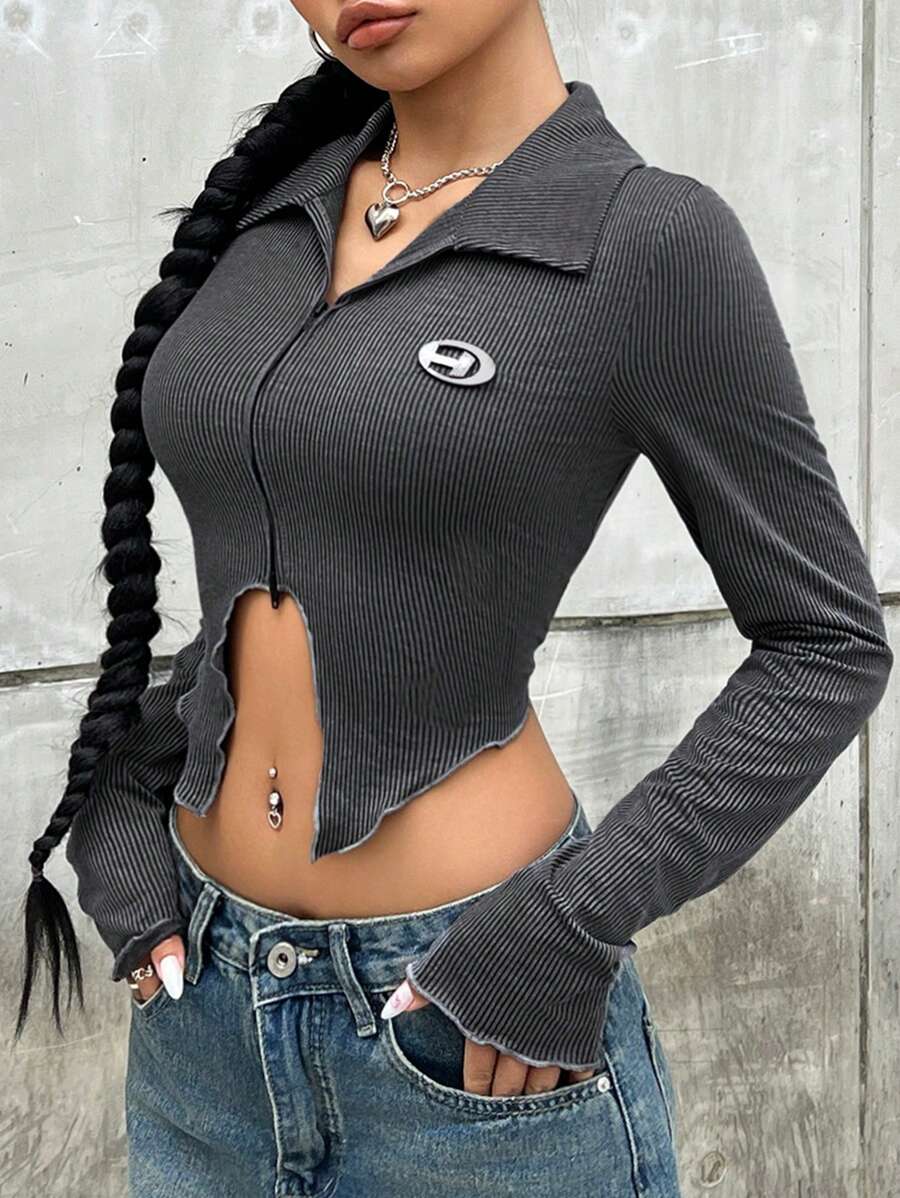 SHEIN ICON 男士不對稱下擺羅紋紐扣針織 T 卹