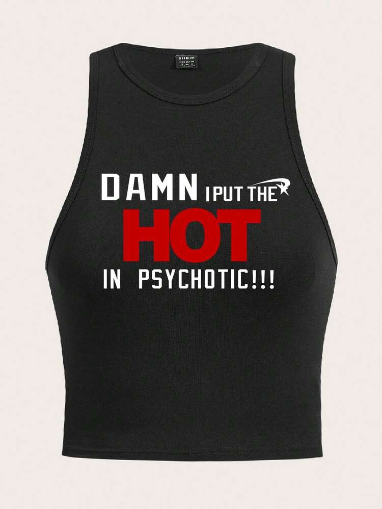 Casual Simple HOT Letter Printed Sleeveless Top, Summer, Slim Fit For Women