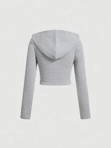 SHEIN MOD Women's Solid Color Wrapped Ruched Hoodie - Grey - View 2