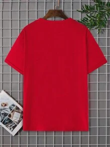 Manfinity 男士休閒字母標語印花圓領短袖t恤 - 酒紅色 - 查看 2