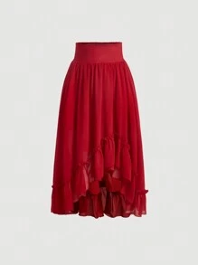 SHEIN MOD Women's Asymmetrical Hem Ruffle Skirt - Red - View 1