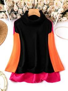 SHEIN LUNE Của phụ nữ Kích thước lớn Cổ cao Màu sắc va chạm Áo len Áo chui đầu - Nhiều màu - Xem 1