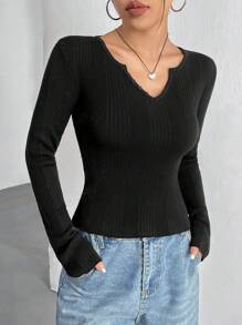 Flirla Suéter De Mujer Con Cuello De Muesca De Color Liso