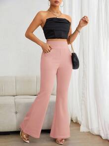 SHEIN Essnce Women's Flared Pants With Pockets - Pink - View 5