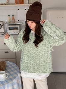 DAZY 女式修身格子拉链半开衫，秋装 - 綠色 - 查看 4