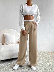 SHEIN EZwear Viền tương phản & Xếp li Quần váy - Màu Khaki - Xem 5