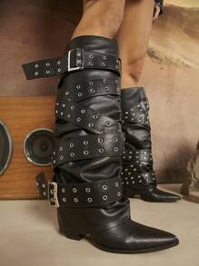 SHUZIA Fashionable Women's Personalized Rivet Decorated Boots Summer Shoes Spring Shoes Spring Break Easter For Christmas Valentine's Day - Black - View 3
