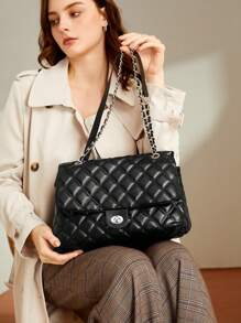 BizChic Borsa a tracolla a catena con motivo a diamanti di grande capacità, adatta per pendolarismo, ufficio, insegnanti