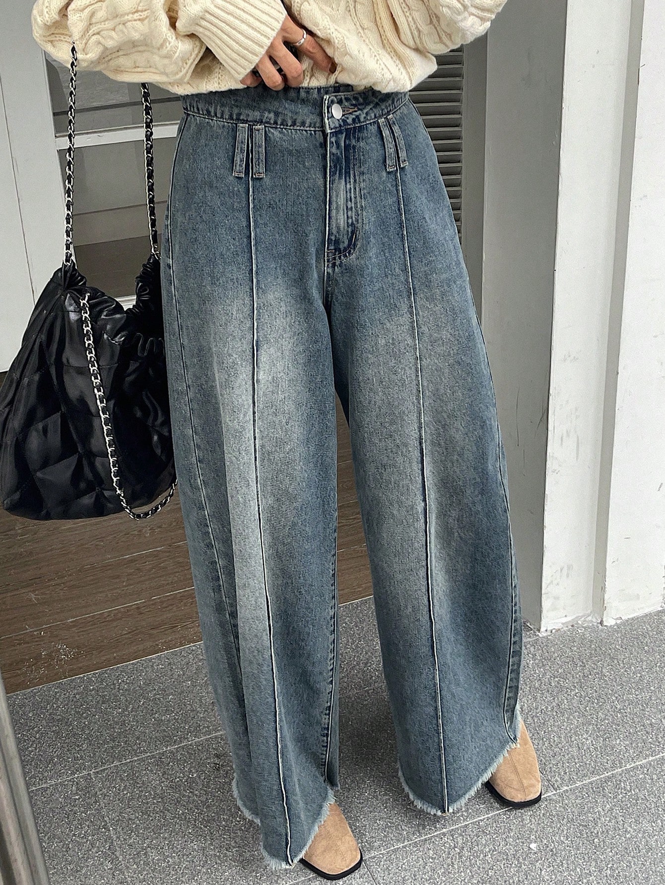 DAZY بنطلون جينز نسائي واسع مع حافة مبرودة، جينز و...