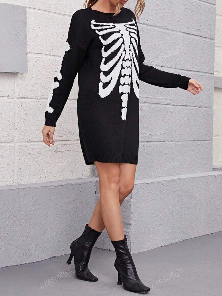 Women Skeleton Print Sweater Dress Fashion For Autumn Winter SHEIN UK