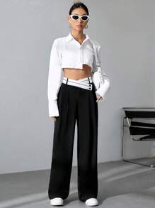 Flirla Women's Color Block Wide Leg Pants Wide Pantspants>Wide Legwide Leg Pantswide Leg Pants Womanwide Leg Pants Girls Fall Cloth For Women