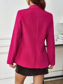SHEIN Essnce Double-Breasted Blazer With Hidden Pockets - Hot Pink - View 2