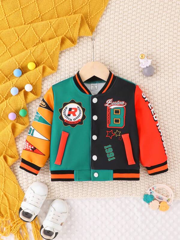 Baby Boy ColorBlock Letter Printed College Style Jacket SHEIN Malaysia
