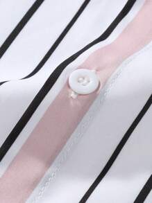 Manfinity Homme 男士大码不对称条纹休闲衬衫 - 白色 - 查看 4