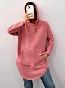 RueChic Women's Drawstring Drop Shoulder Hoodie - Pink - View 4
