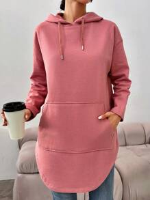 RueChic Women's Drawstring Drop Shoulder Hoodie - Pink - View 1