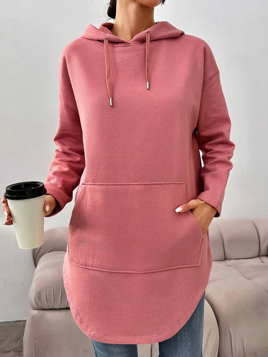 RueChic Women's Drawstring Drop Shoulder Hoodie - Pink - View 1