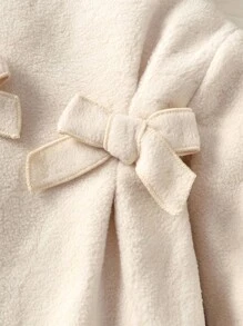 SHEIN Baby Girl Bow Front Mock Neck Keyhole Back Dress - Apricot - View 3