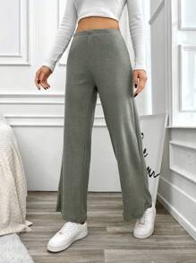 EURMUSE High Waist Flare Leg Pants - Green - View 4