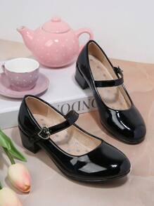 兒童黑色時尚女童高跟鞋 - 黑色 - 查看 2