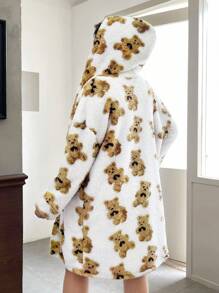 SHEIN EZwear Women's Plus Size Plush 3-piece Set With Teddy Bear Print - Multicolor - View 2