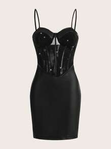 Chiquease Vestido corset de tirantes finos con contraste de malla body-con para dama