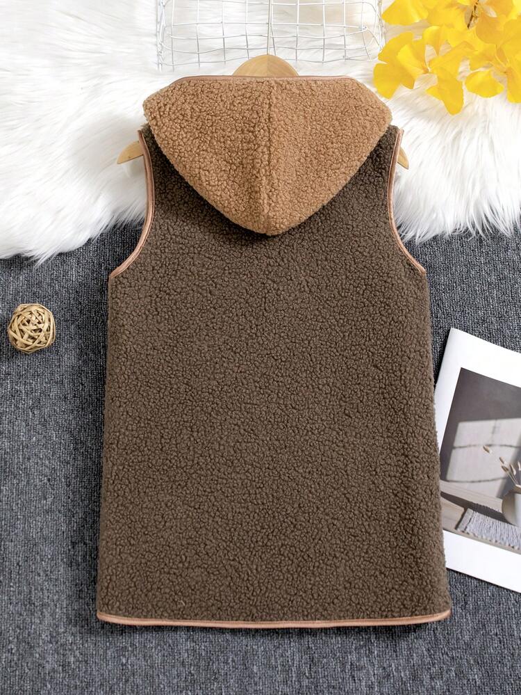 Girls' Khaki Color Patchwork Vest, For Tween