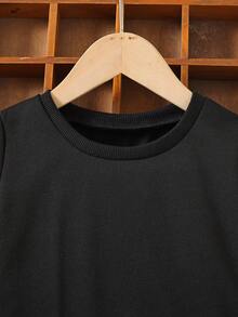 SHEIN 男孩實色連帽衫和長褲套裝 - 黑色 - 查看 3