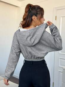 SHEIN EZwear 女士束線帽韓版短版套頭衫 - 灰色 - 查看 4