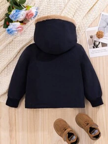 Baby Boy Long Sleeve Hooded Padded Coat - Navy Blue - View 2
